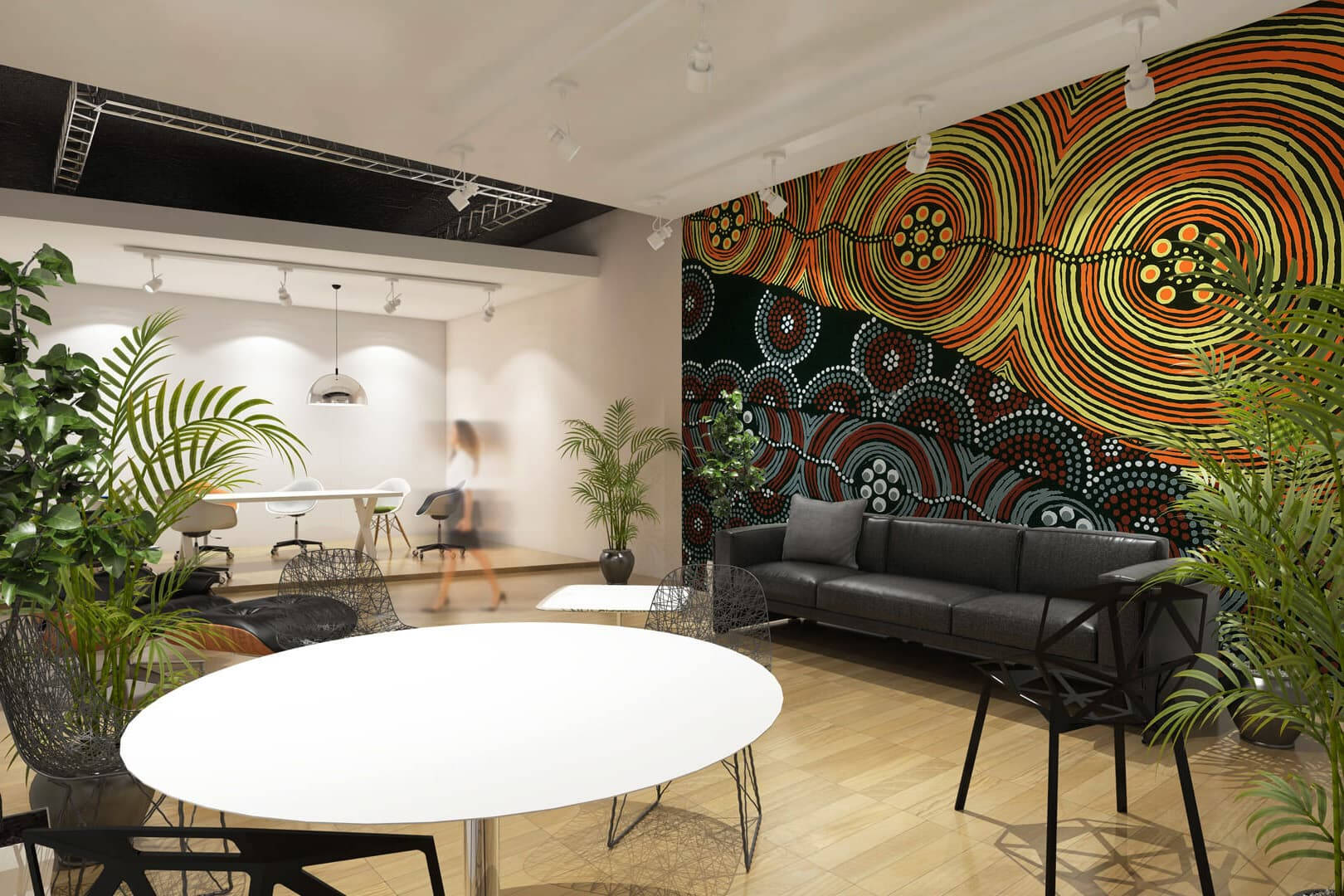 Office With Indigenous Art Wallpaper