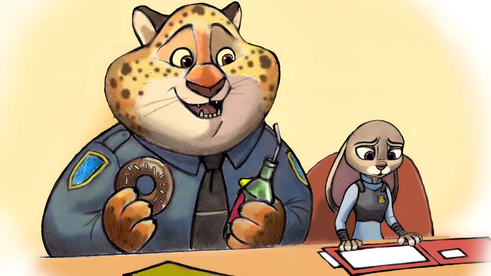 Clawhauser Disfrutando De Un Bocadillo Fondo de pantalla