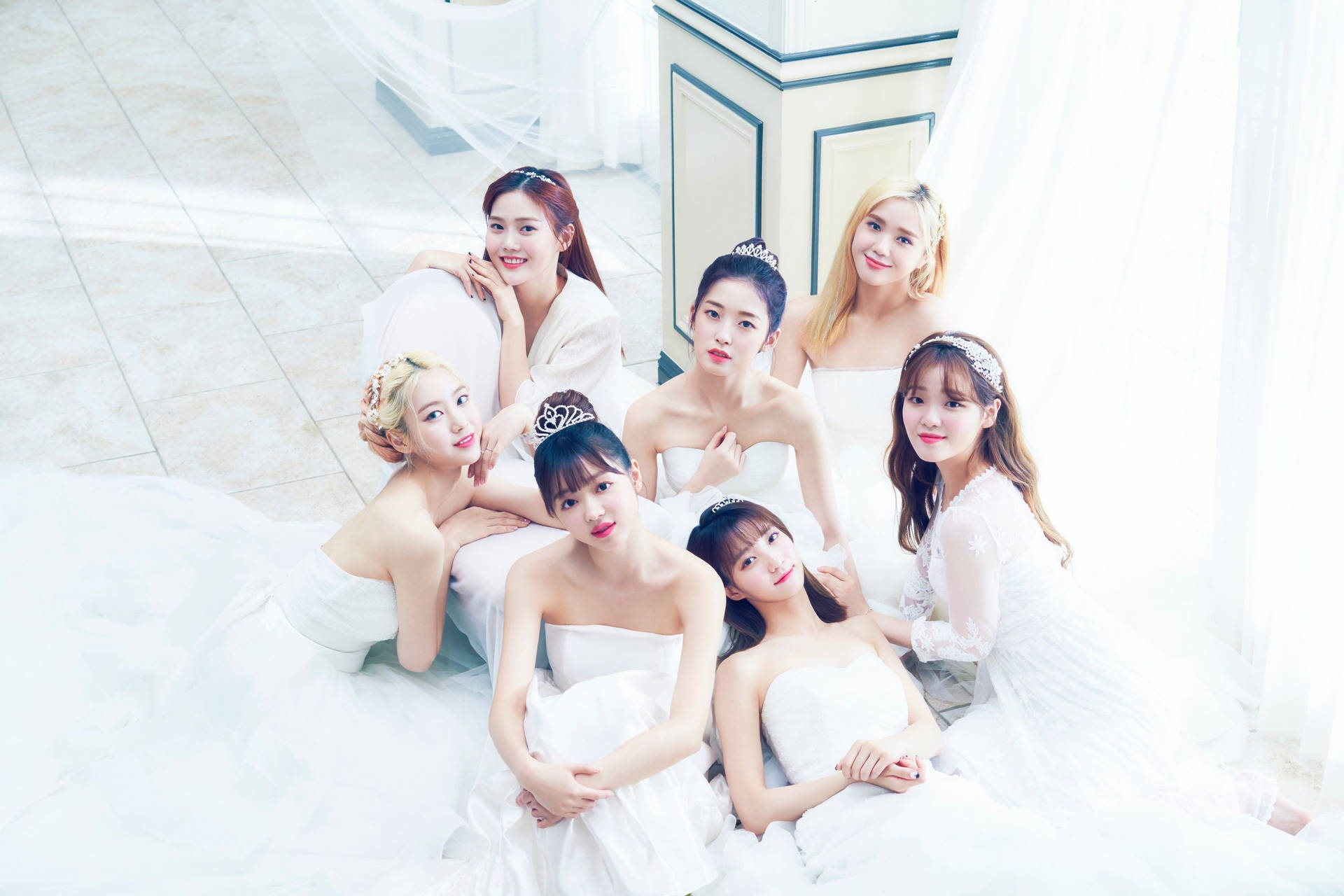 Enchanting Oh My Girl in Ethereal White Gowns Wallpaper