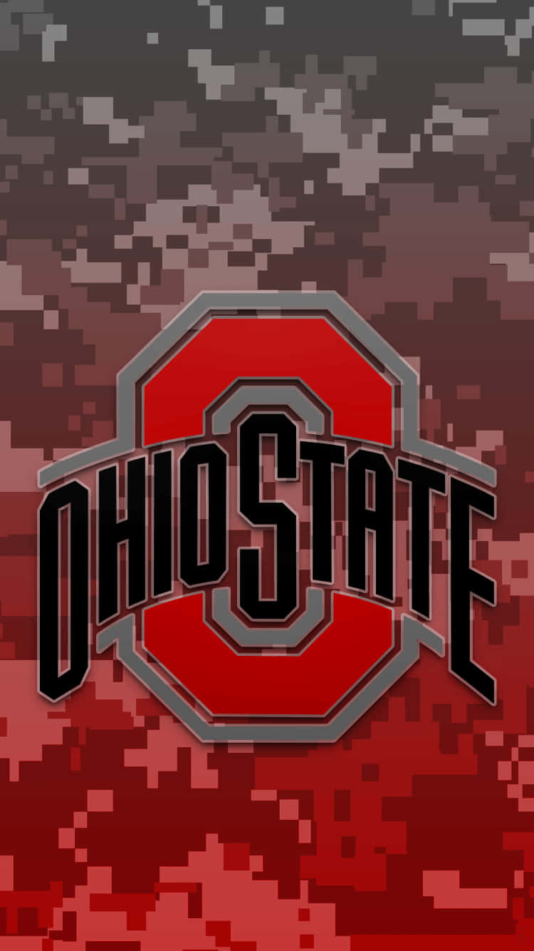 Et Ohio State-logo på en rød og sort camouflage-baggrund Wallpaper