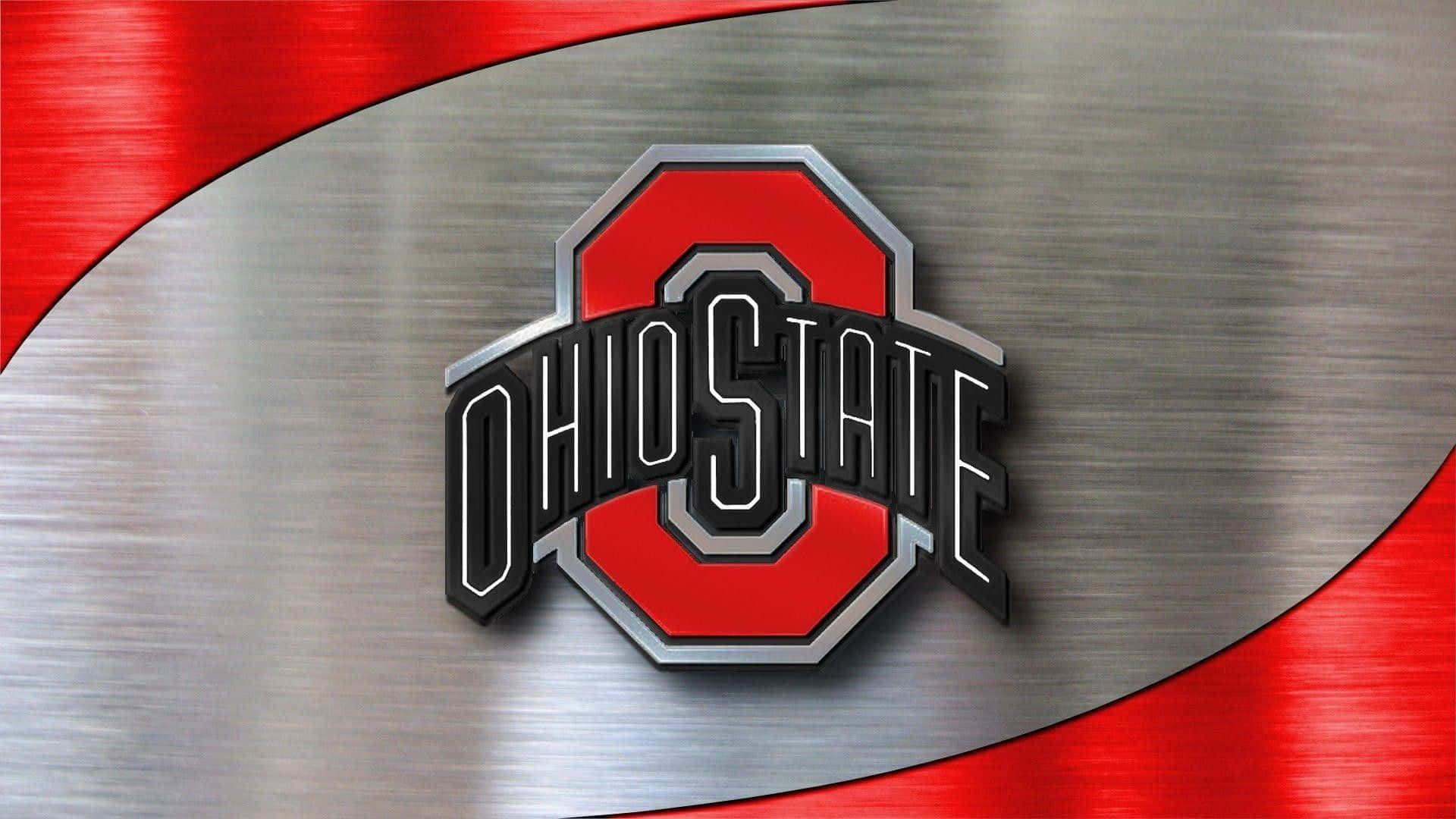 Ohio State Logo Shiny Silver And Red Brushed Metal Wallpaper