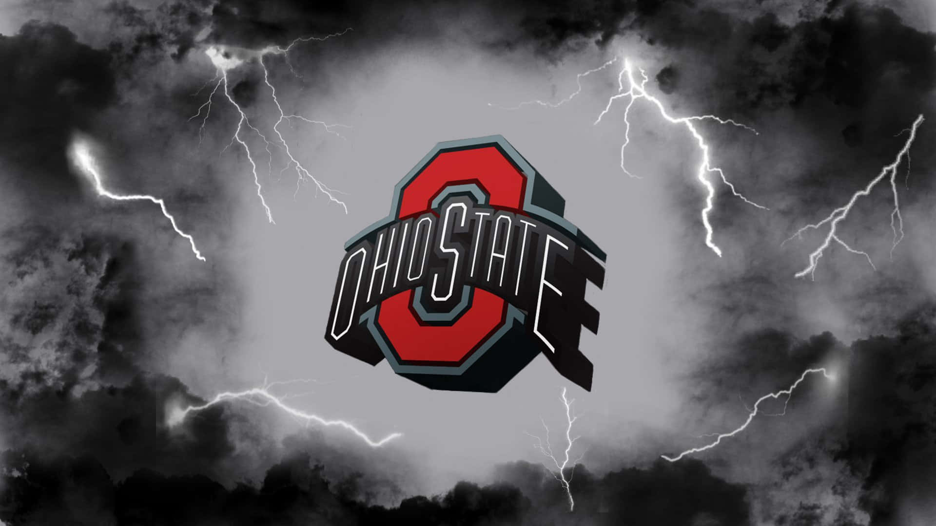Ohio State Logo Storm Cloud With Lightning Strikes Wallpaper