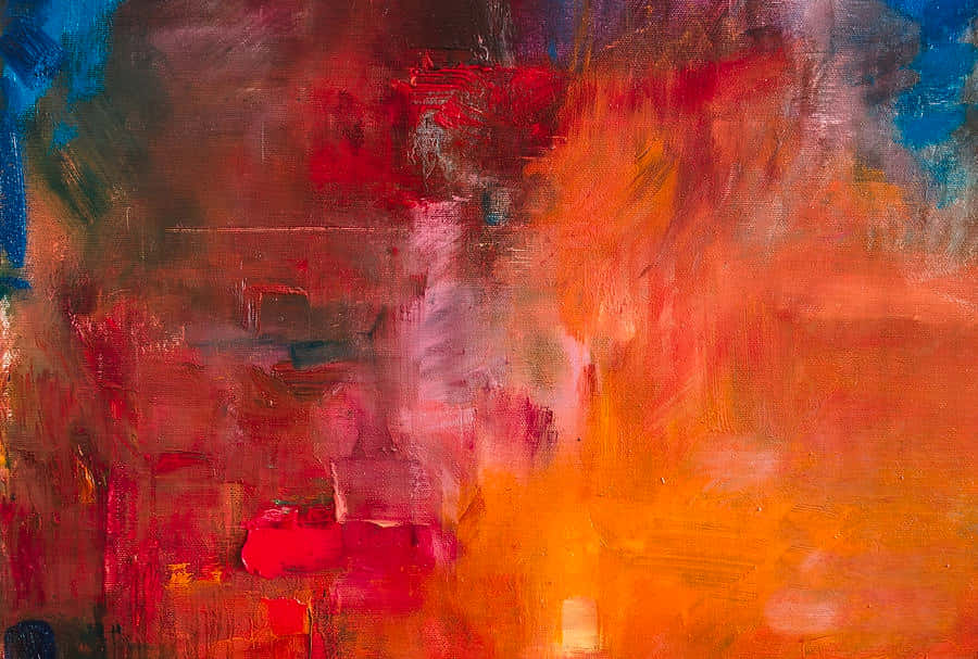 an abstract painting with red, orange and blue colors