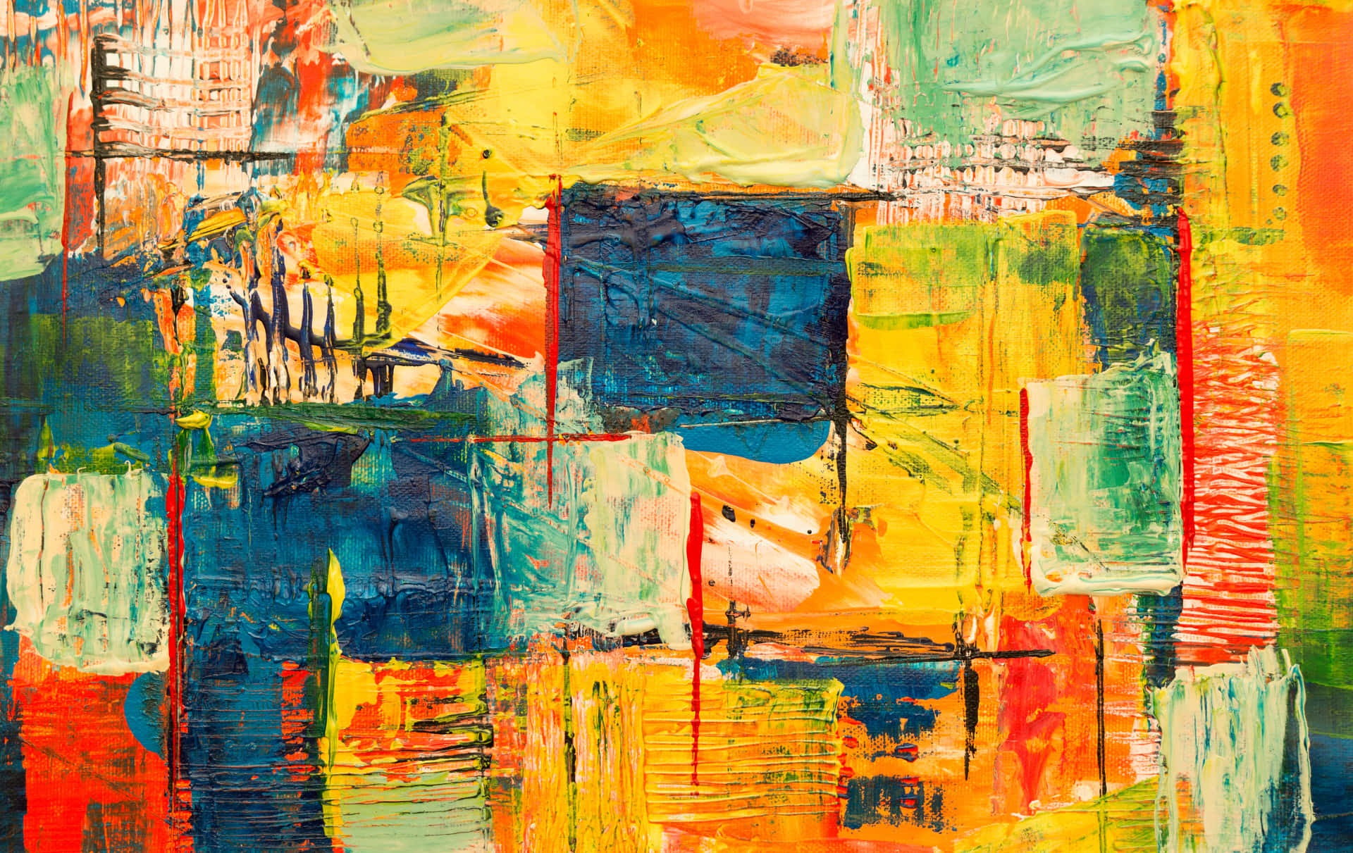 Et abstrakt maleri med lyse farver og kvadrater Wallpaper