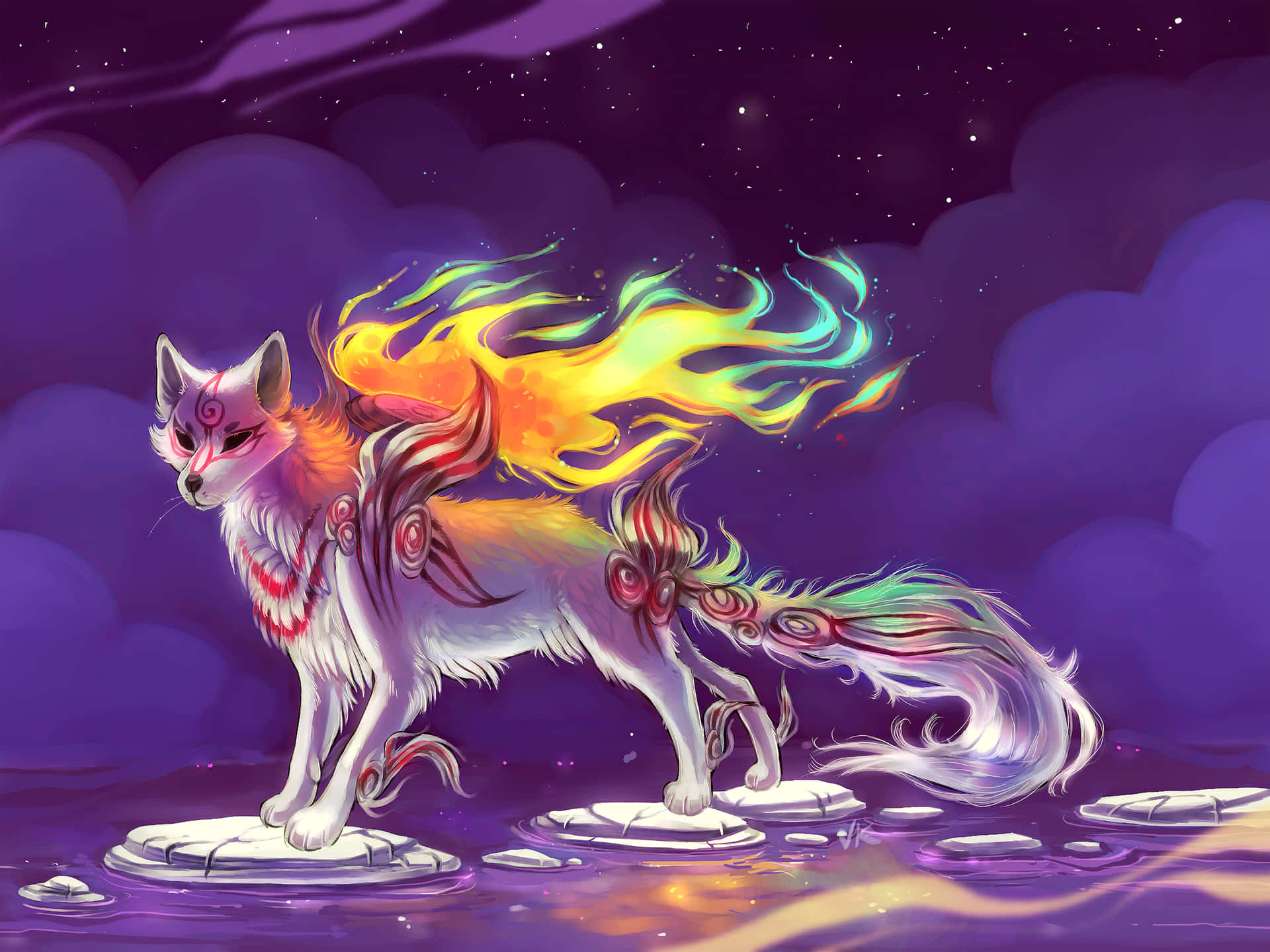 Fire Wolf On Ice Okami Hd Wallpaper