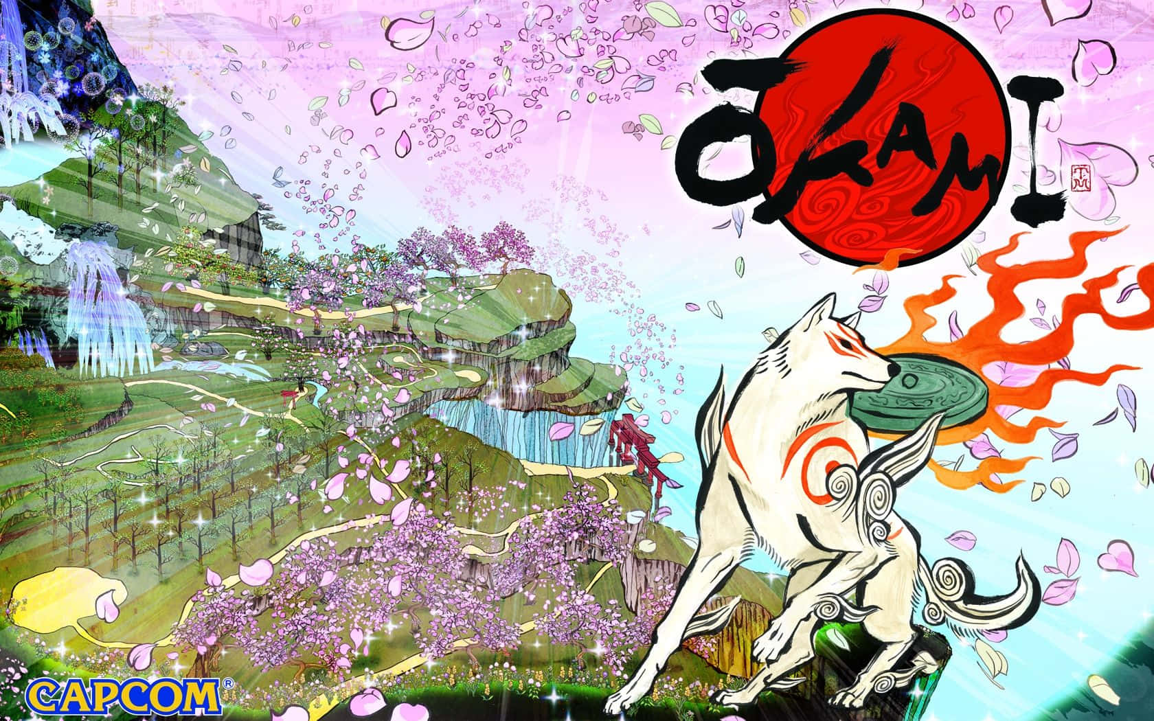 Erkundedas Himmlische Japan In Dem Wunderschönen Open-world-abenteuerspiel Okami Hd. Wallpaper