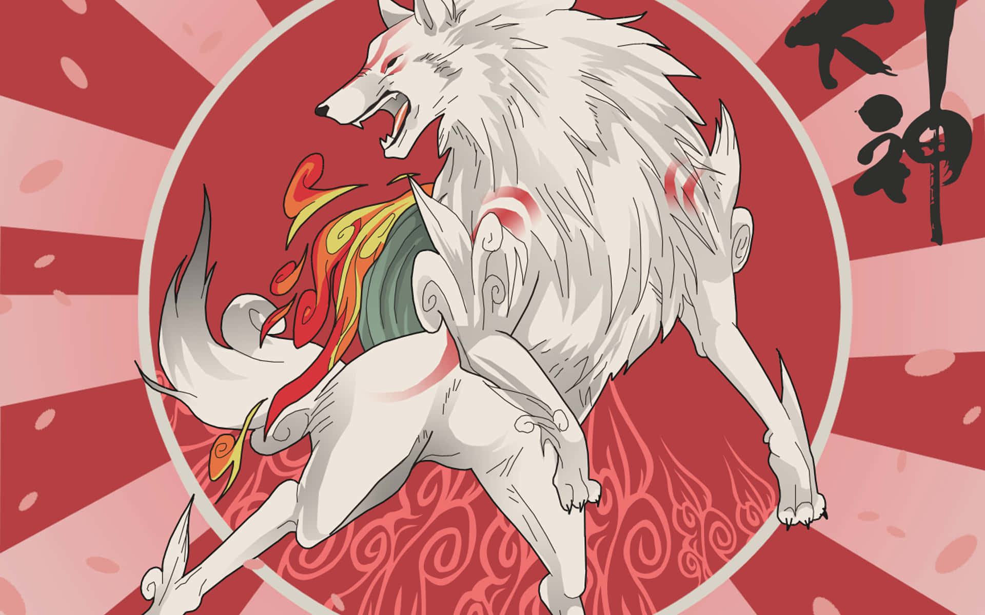 White Wold Red And White Stripes Okami Hd Wallpaper