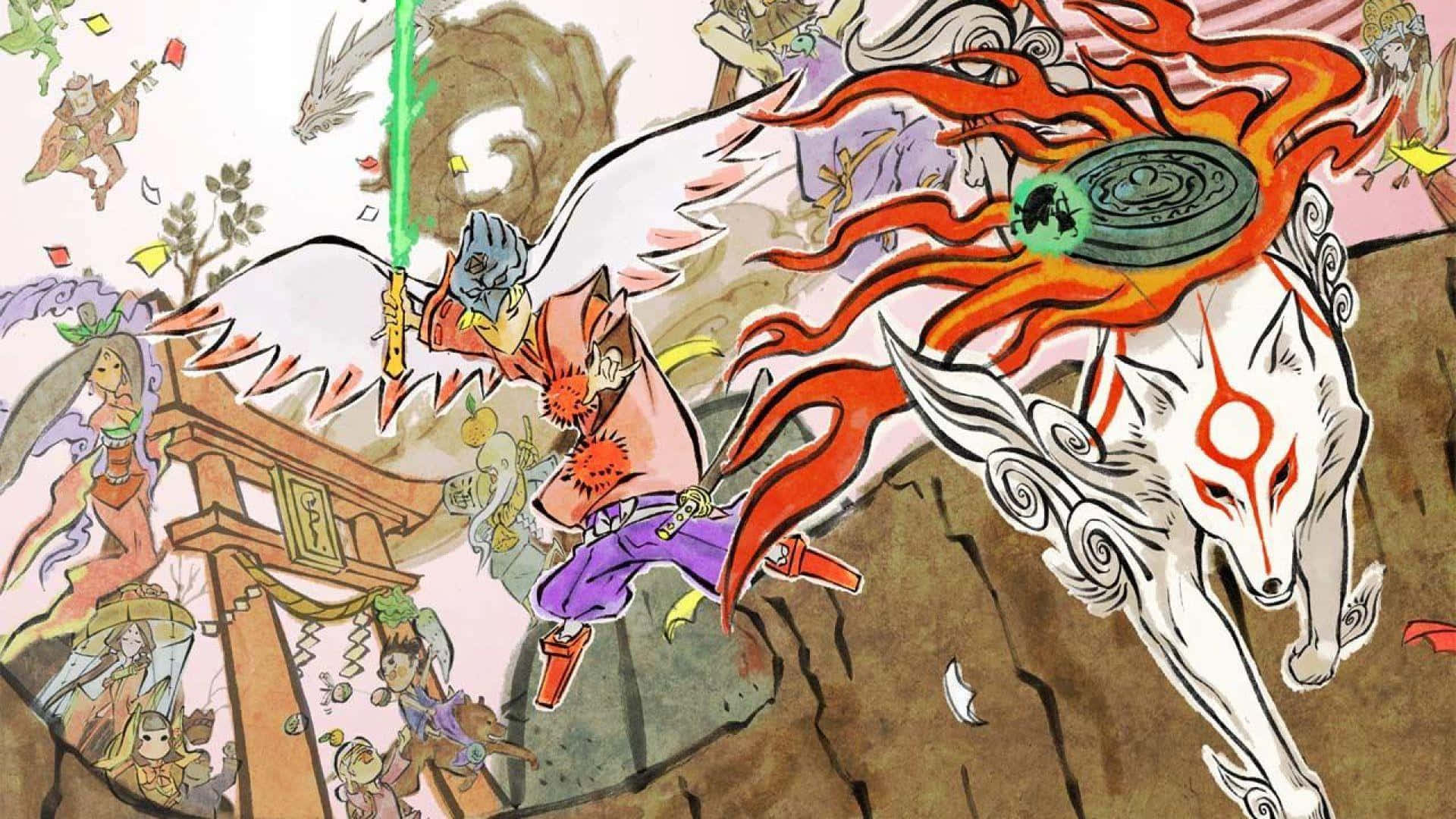 A Drawing Of A Ninja And A Dragon Wallpaper