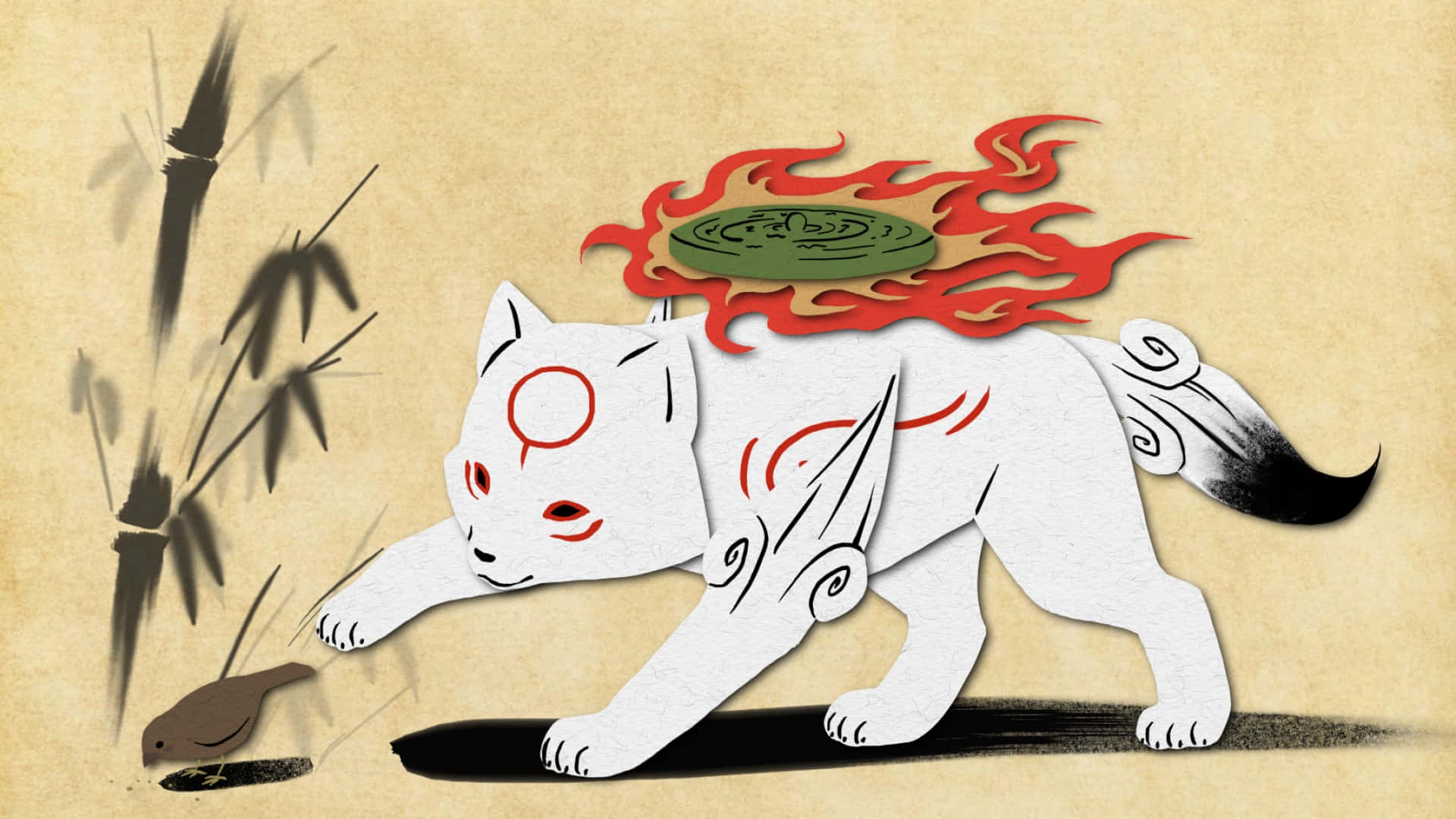 A White Cat With A Red Flame On Its Head Wallpaper