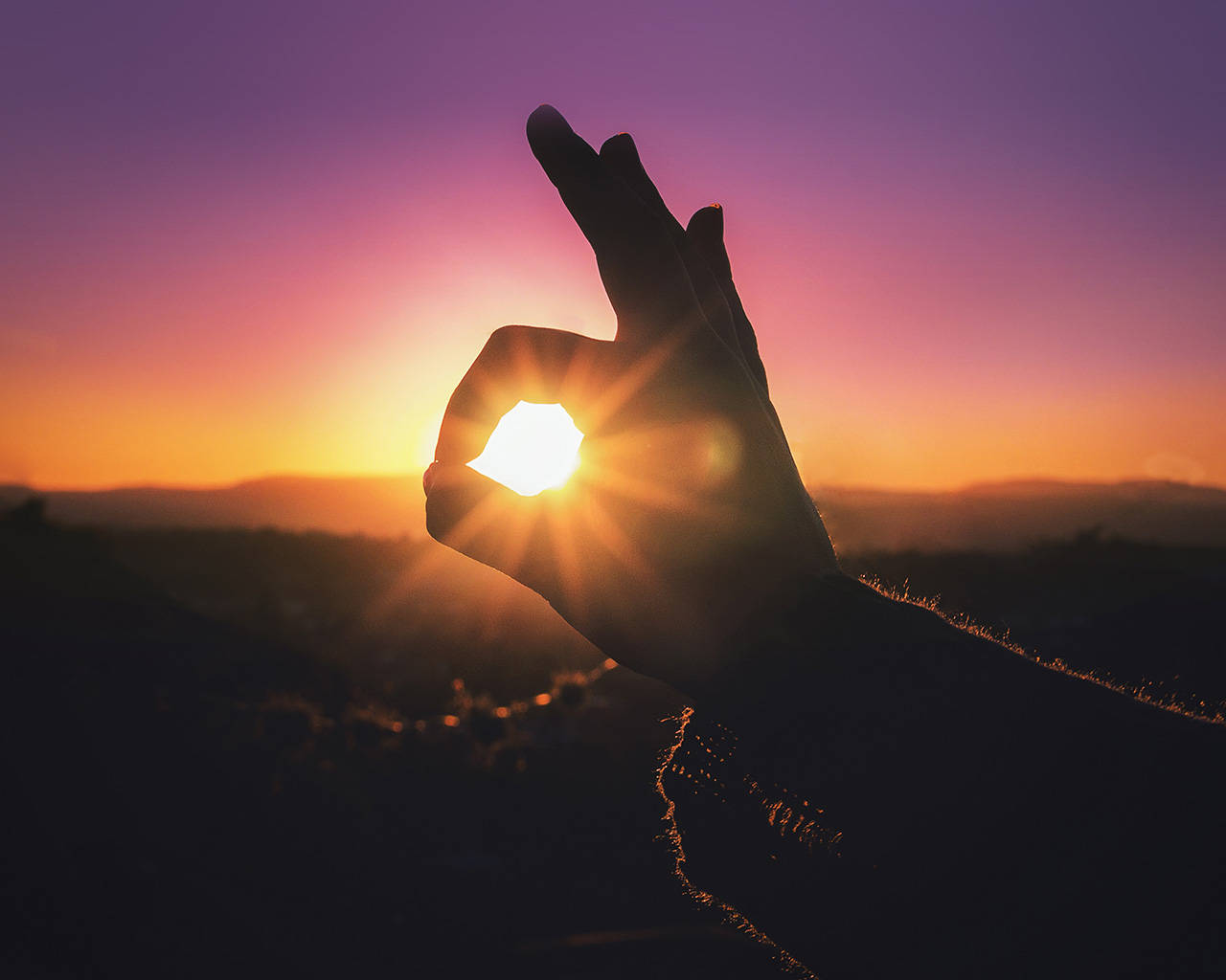Okay Hand Sign With Sunset Wallpaper