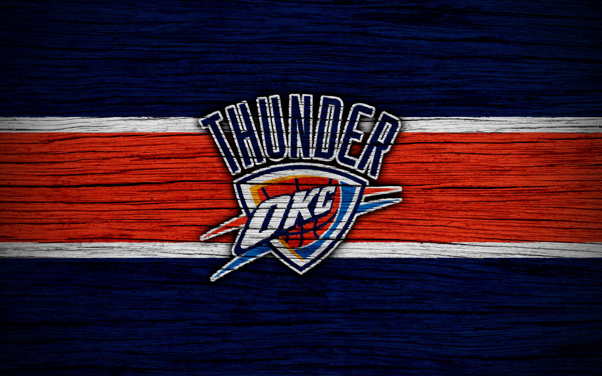 Sfondocon Texture Di Legno Del Logo Degli Oklahoma City Thunder. Sfondo