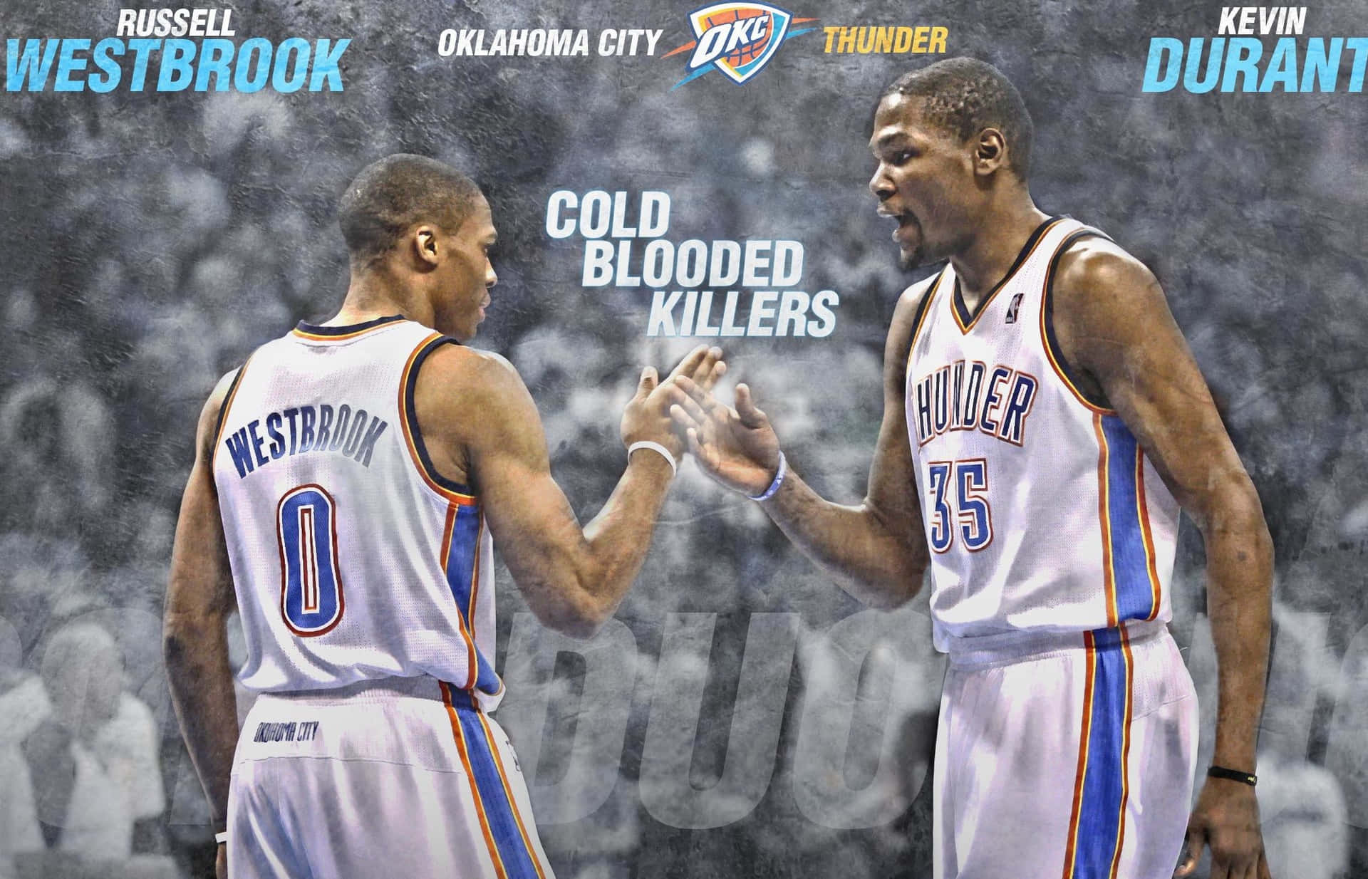 Jugadorde Baloncesto Procesional De Los Thunder De Oklahoma City, Westbrook, Durant. Fondo de pantalla