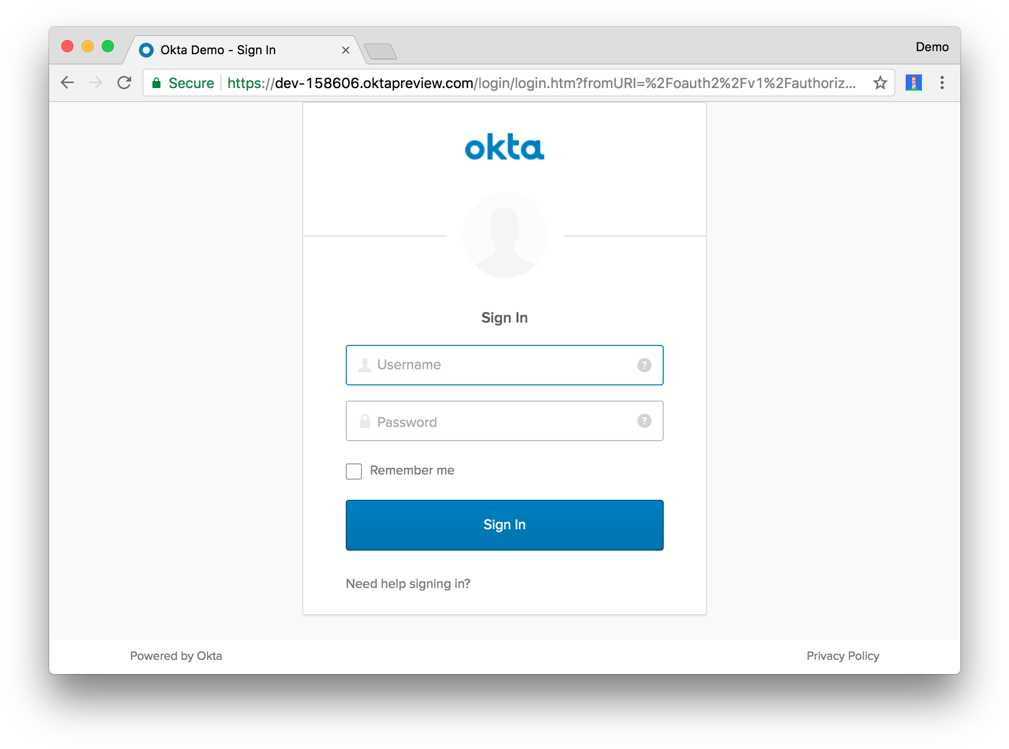 Okta Demo Sign In Page Screenshot PNG