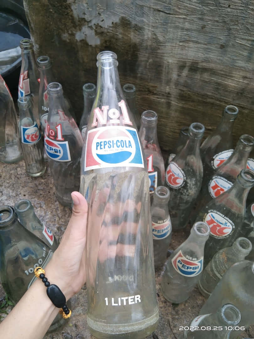 An assortment of vintage bottles.