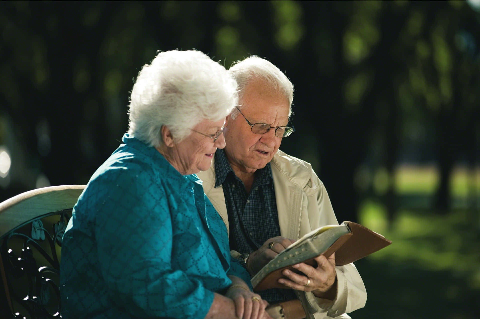 Old Couple Reading In The Park Wallpaper