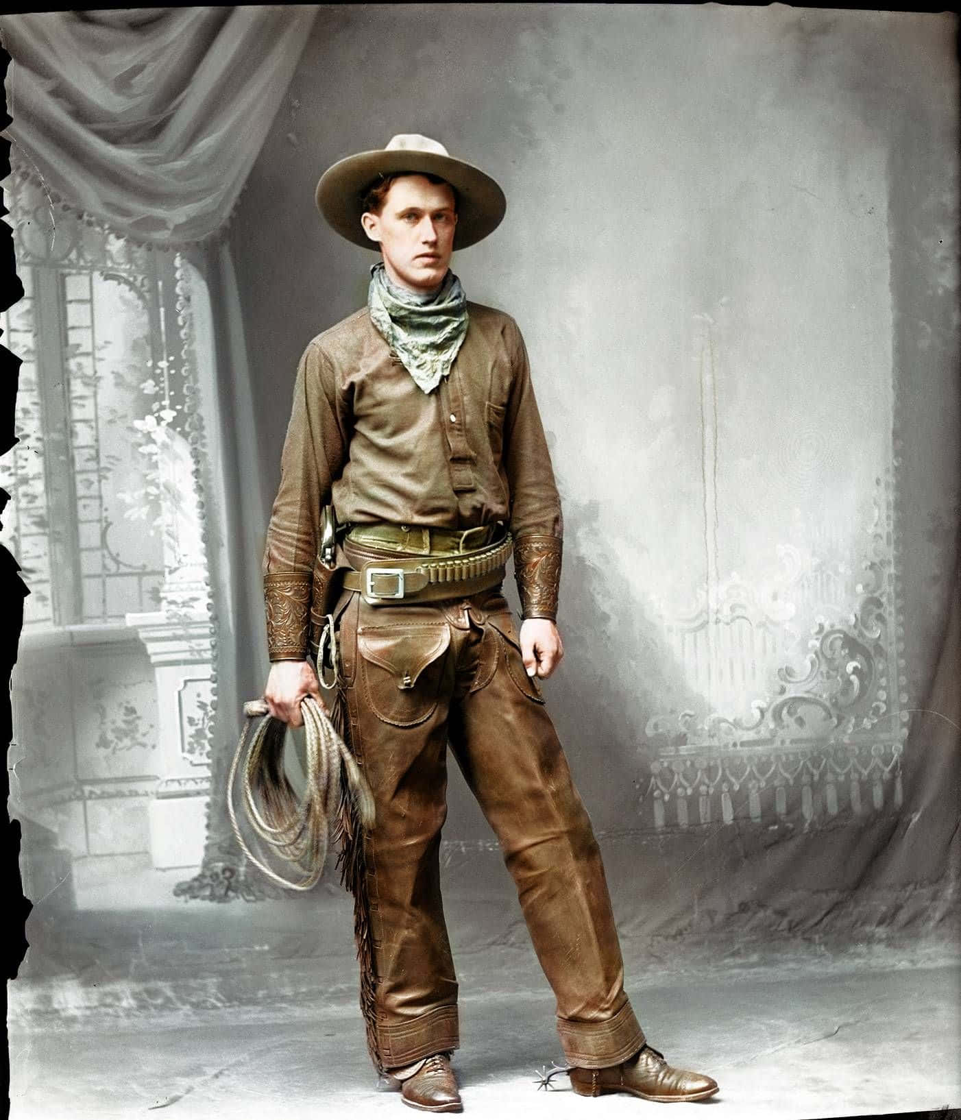 Vecchiocowboy Che Indossa Una Giacca Di Pelle Foto.