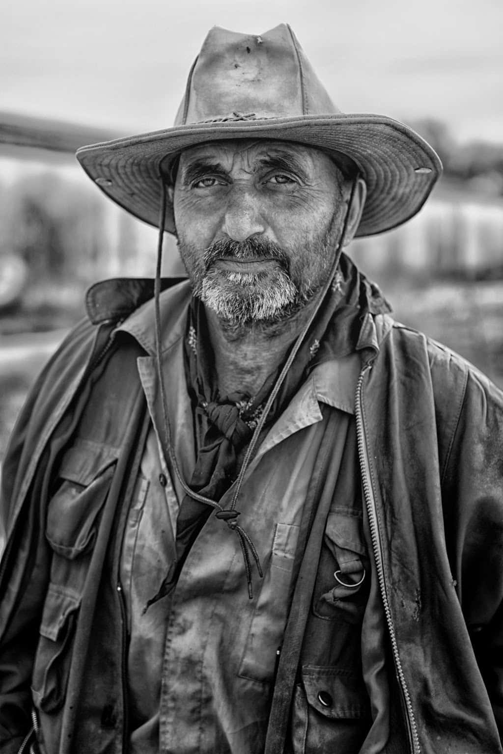 Old Cowboy Portrait Greyscale Picture