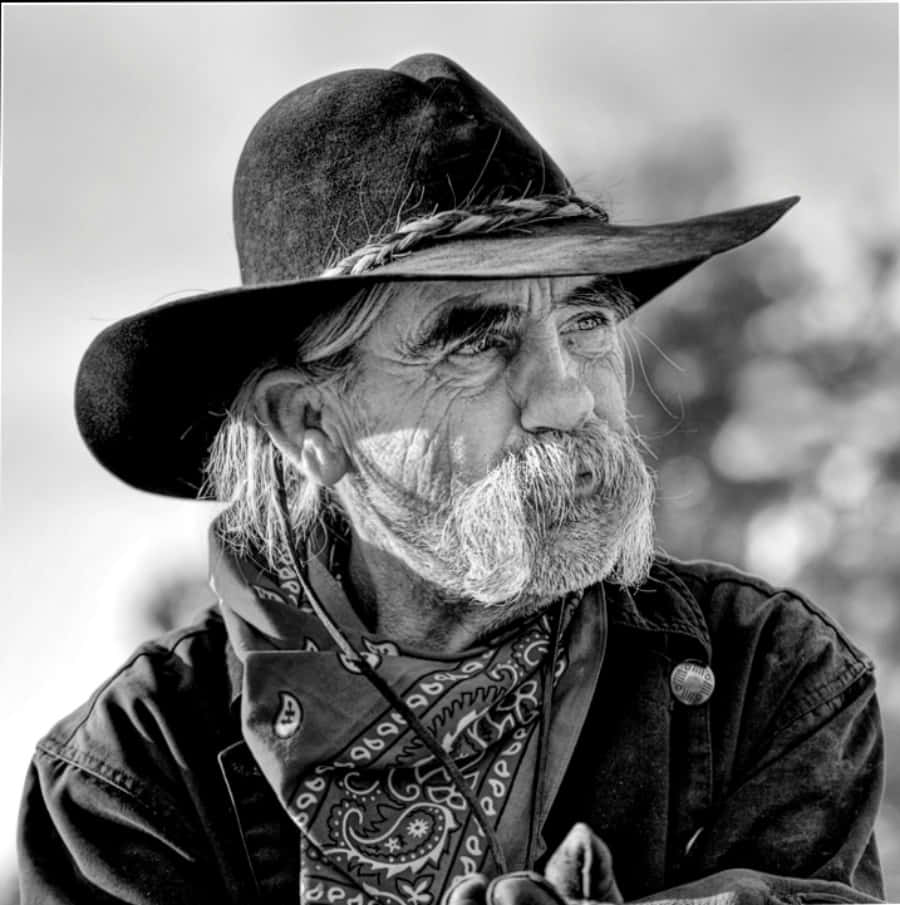 Greyscale Old Cowboy Portrait Picture