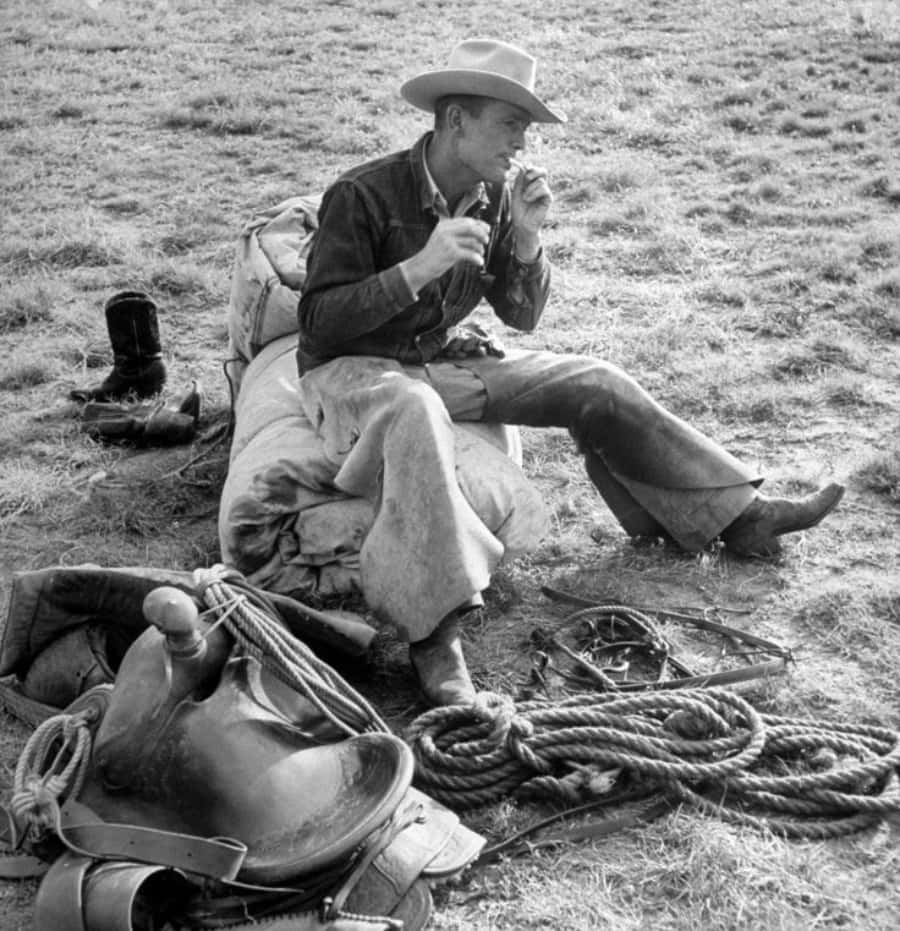 Old Cowboy Lighting Cigarette Picture