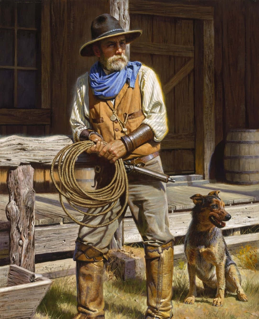 Old Cowboy With Dog Painting Picture