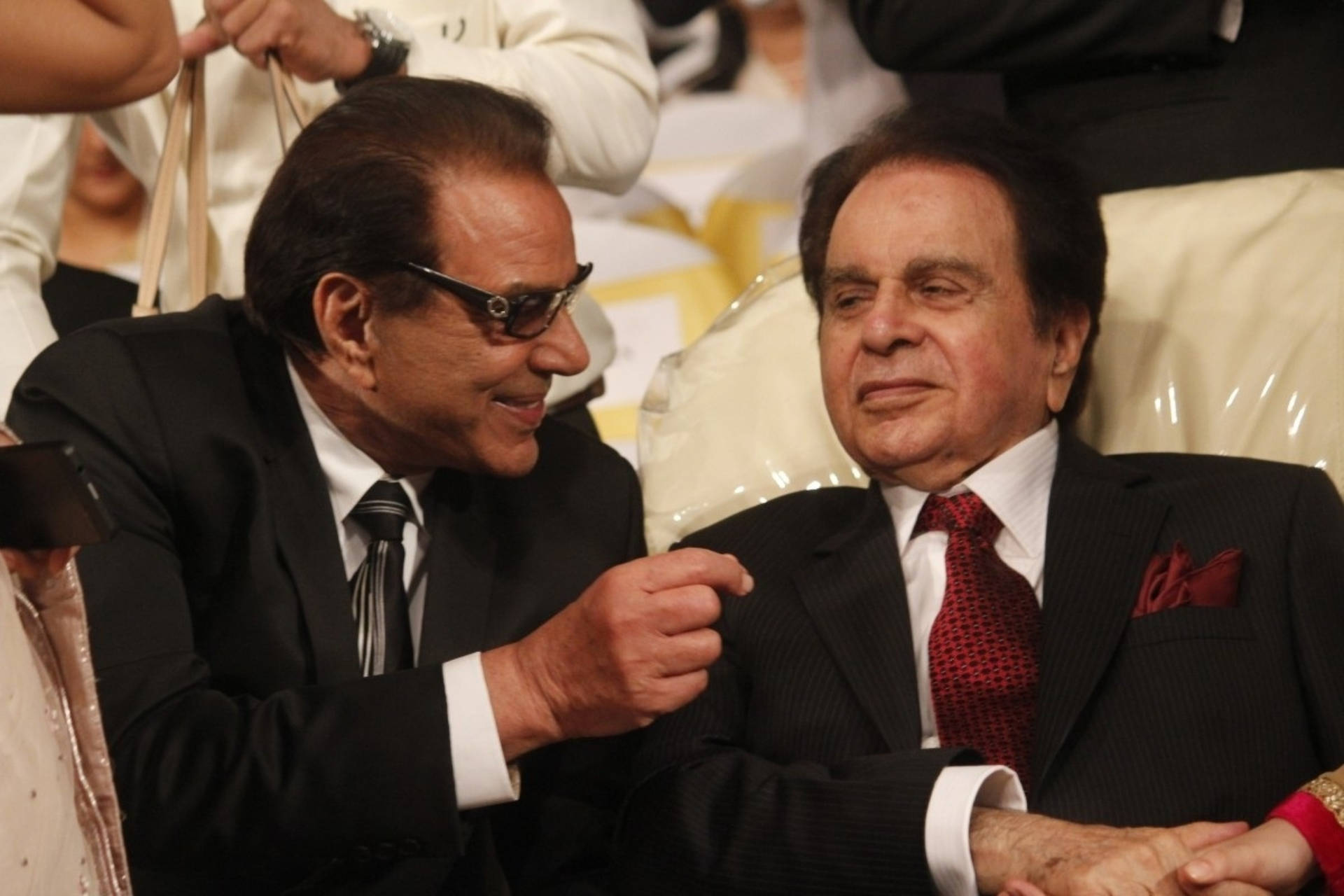 Old Dilip Kumar With Dharmendra Background
