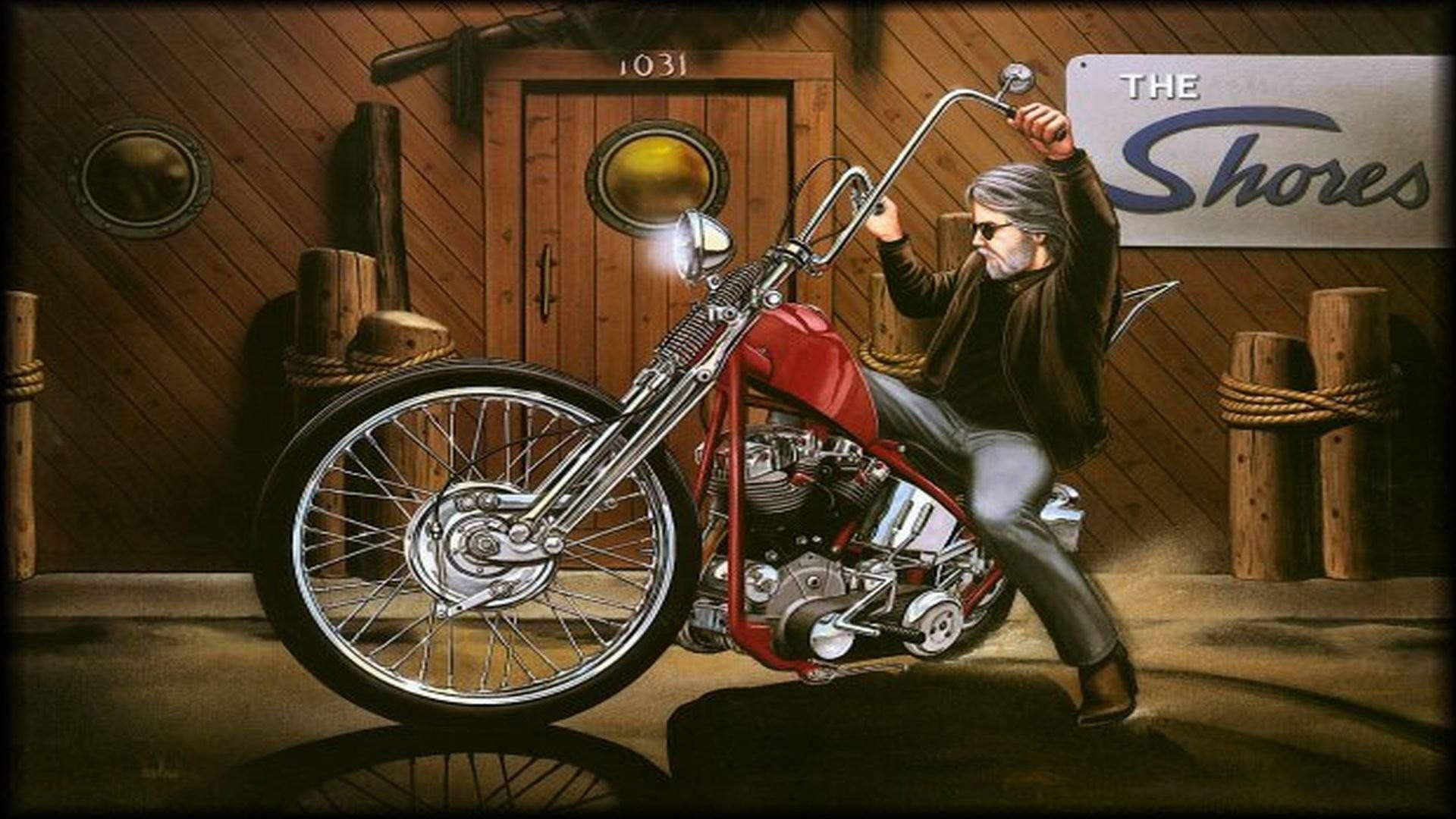 Old Easy Rider Red Motorbike Wallpaper