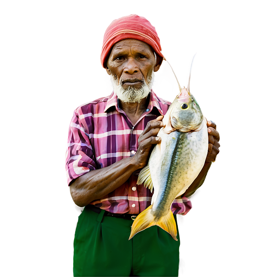 Old Fisherman With Catch Png Pax PNG
