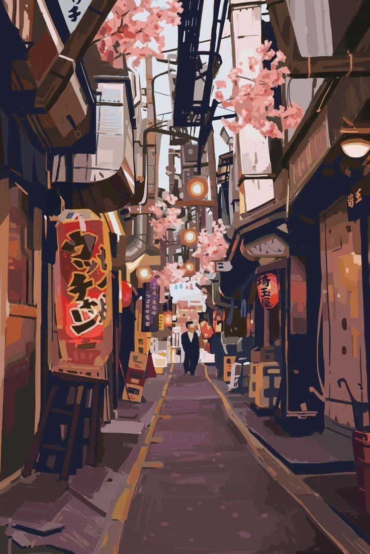 Old Japan Anime Pathway Background