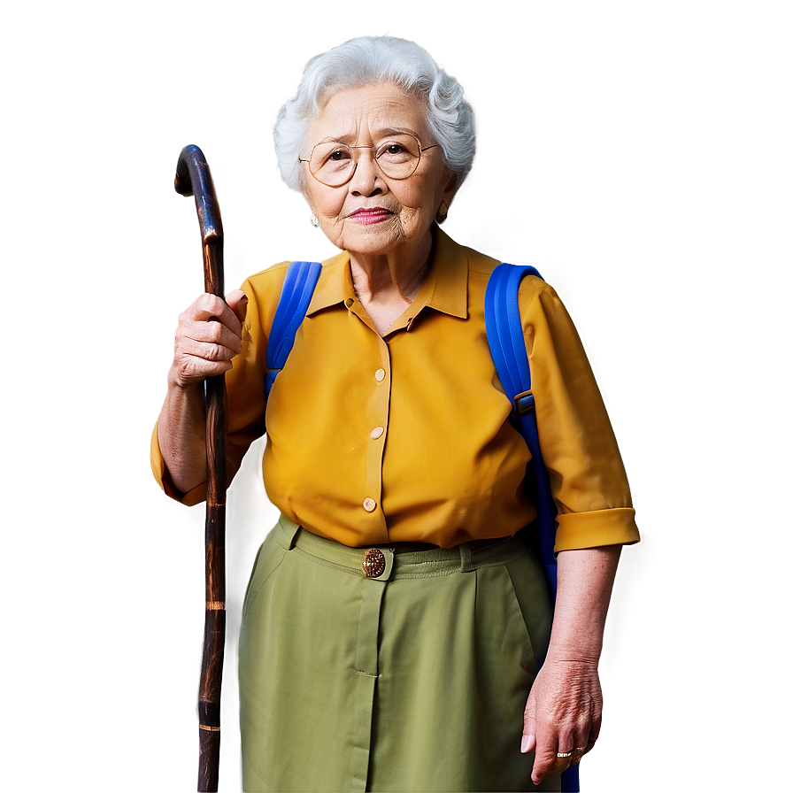 Old Lady With Walking Stick Png 39 PNG