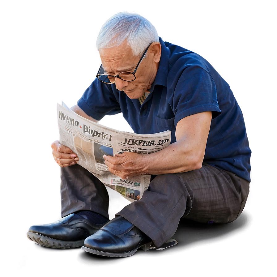 Old Man Reading Newspaper Png Wnd PNG