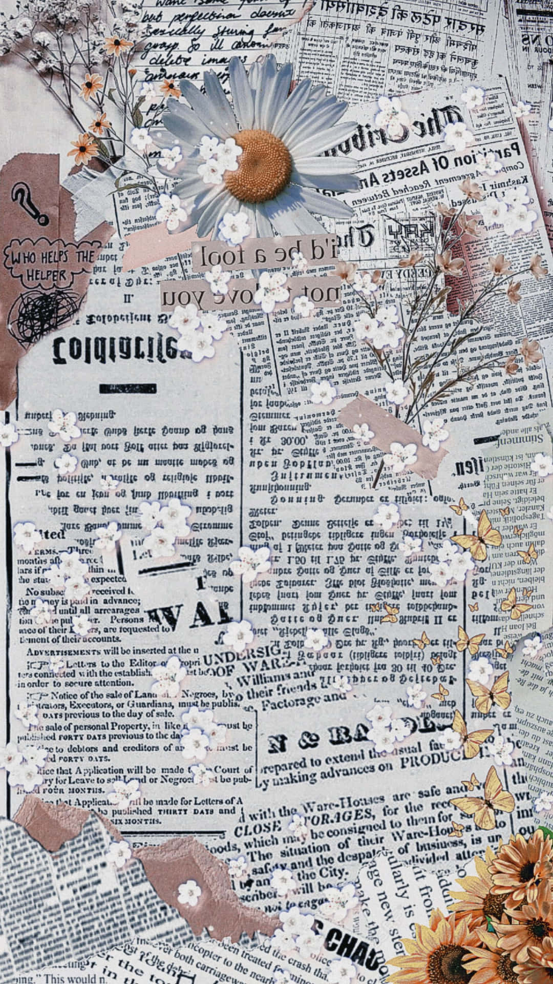 A Collage Of Old Newspapers And Flowers