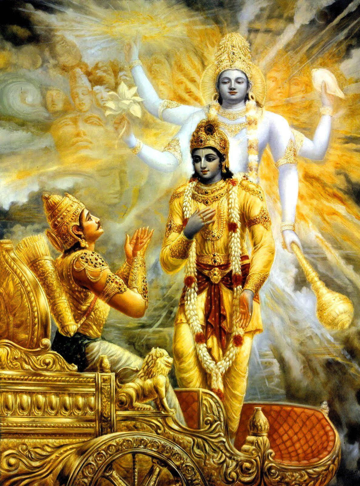 Pinturaantiga De Krishna Em 3d Dourado. Papel de Parede