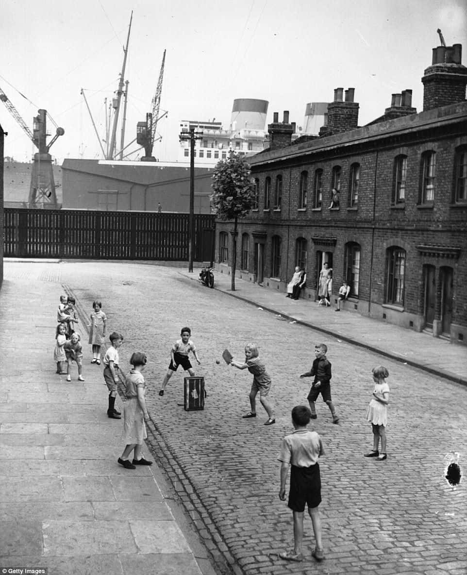 Children Playing Cricket Old Picture