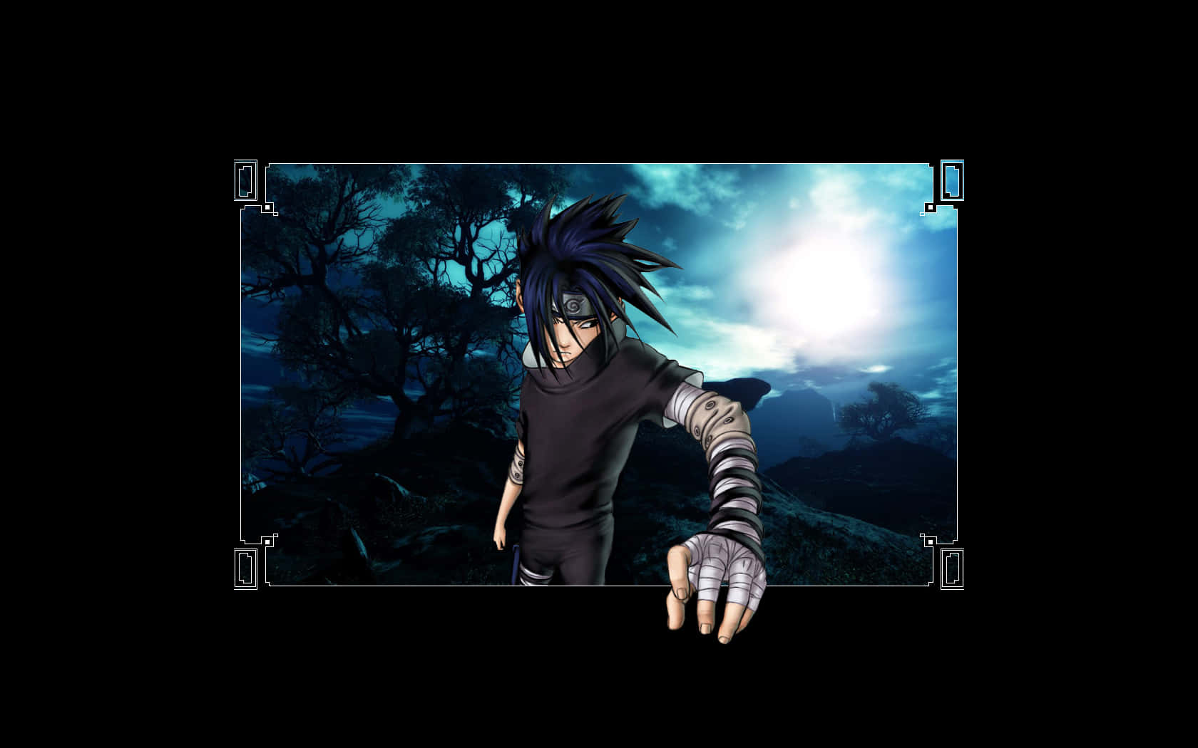 An older Sasuke Uchiha looking up, with a grim determination Wallpaper