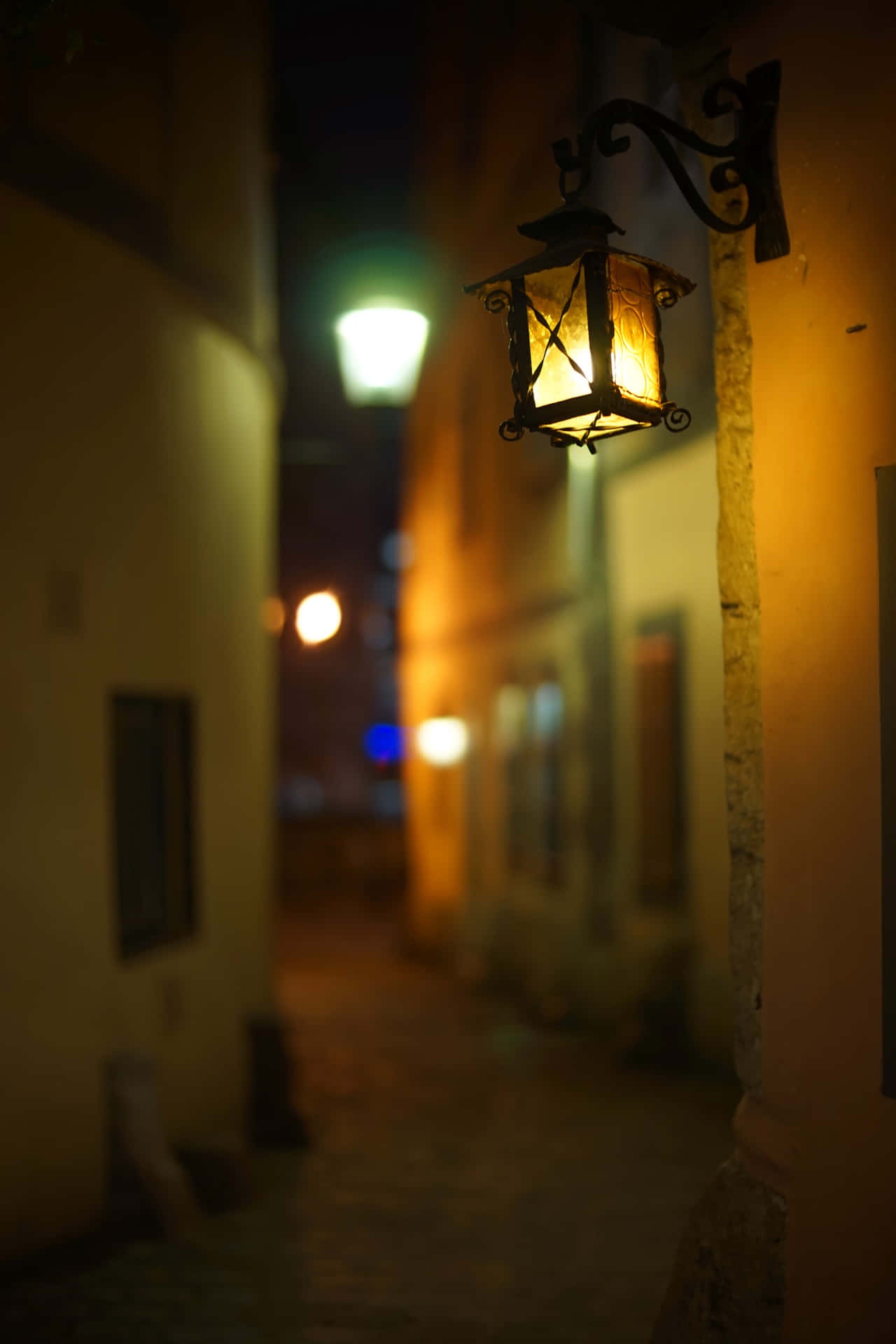 Old Town Night Lamp Wallpaper