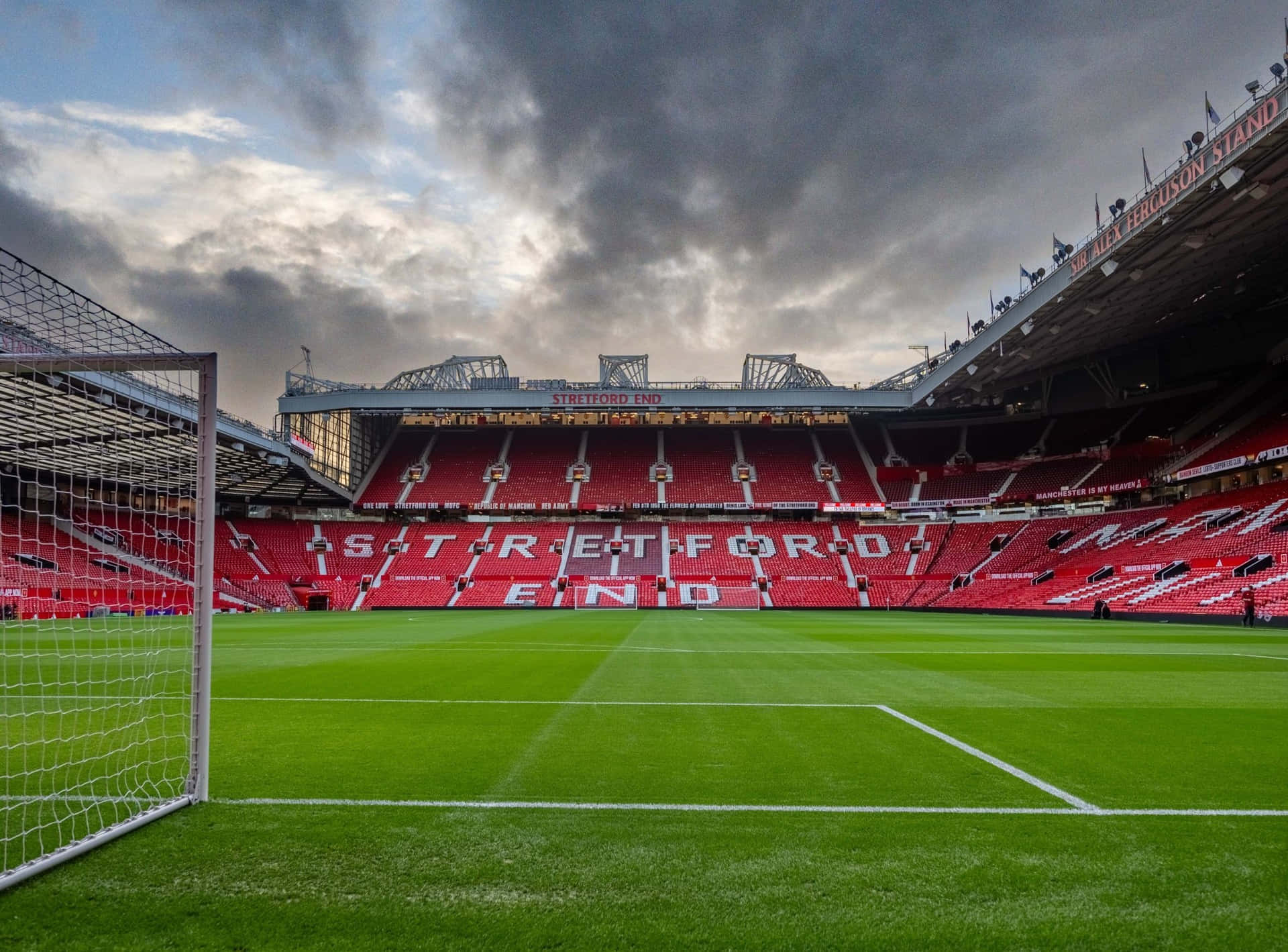 Download Old Trafford Stadium Goal View Wallpaper | Wallpapers.com