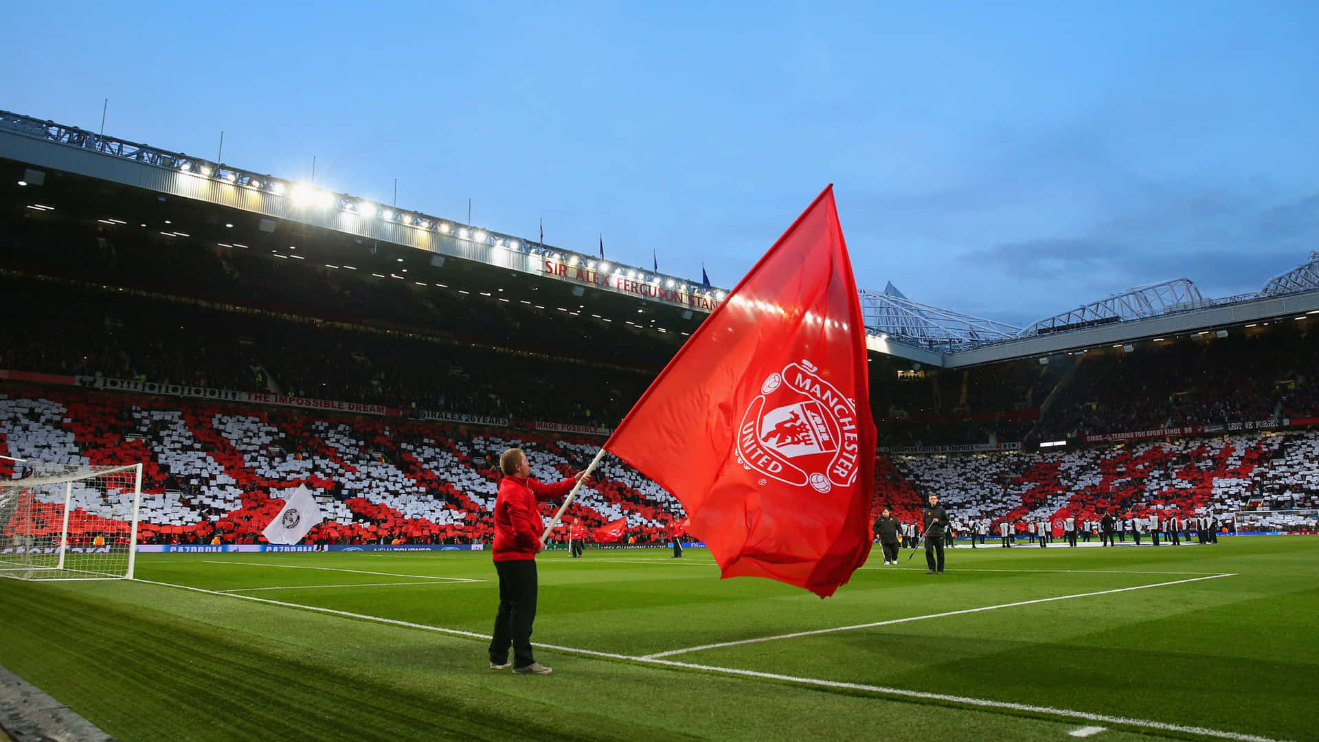 Old Trafford Stadium Manchester United Flag Wallpaper