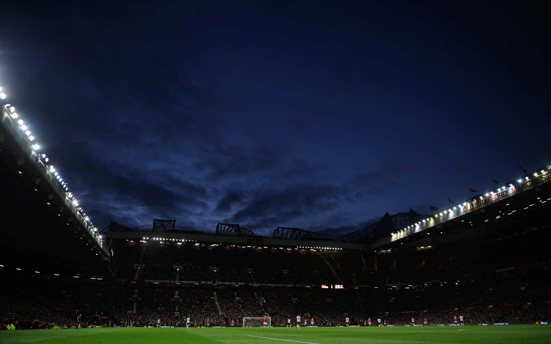 Old Trafford Stadium Night Game Wallpaper