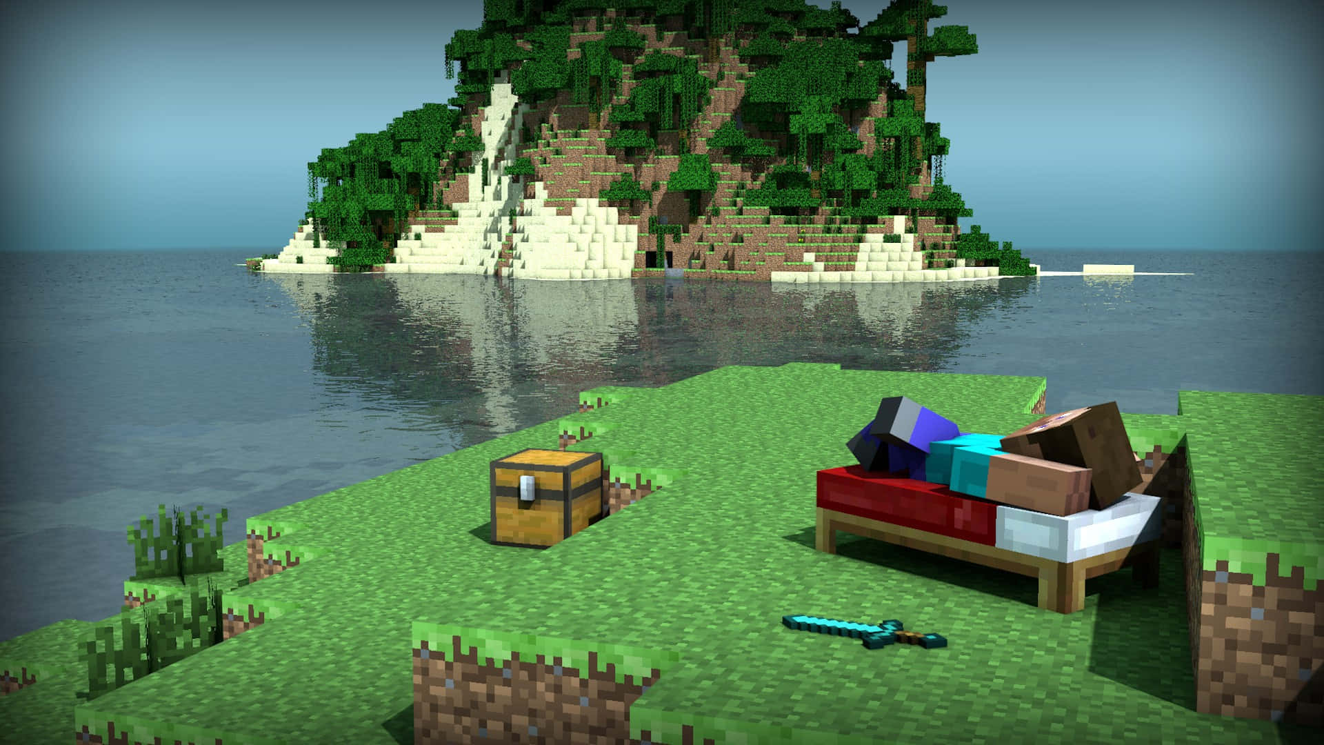 Et Minecraft spil med en båd og en båd Wallpaper