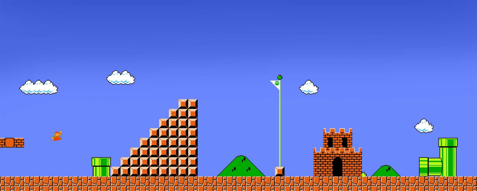 En Nintendo Mario spil med et tårn og et slot i baggrunden. Wallpaper