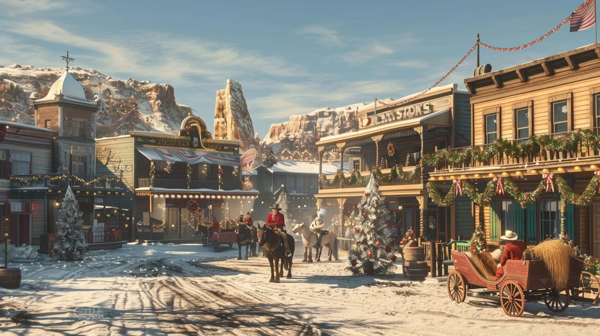 Old Western Town Christmas Celebration Wallpaper
