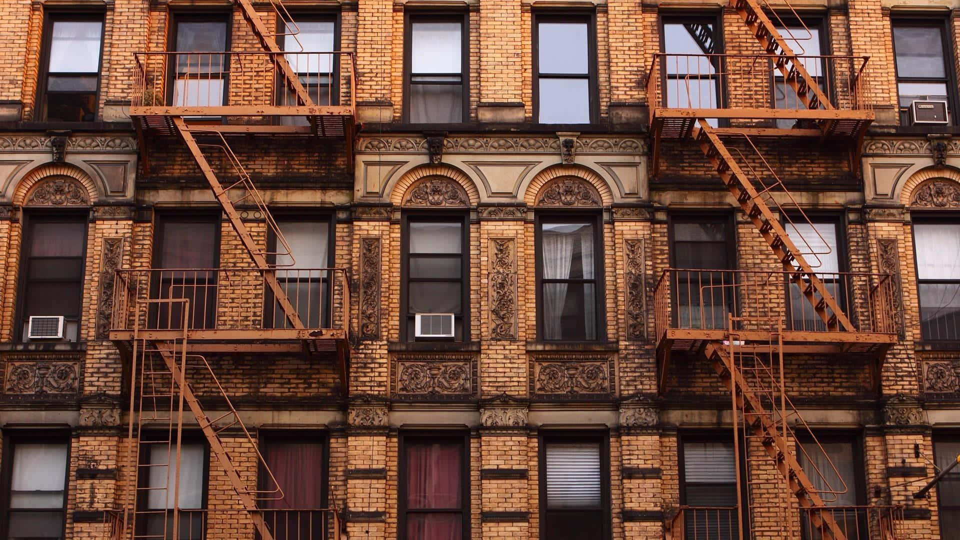 A Building With Fire Escapes On The Side Wallpaper