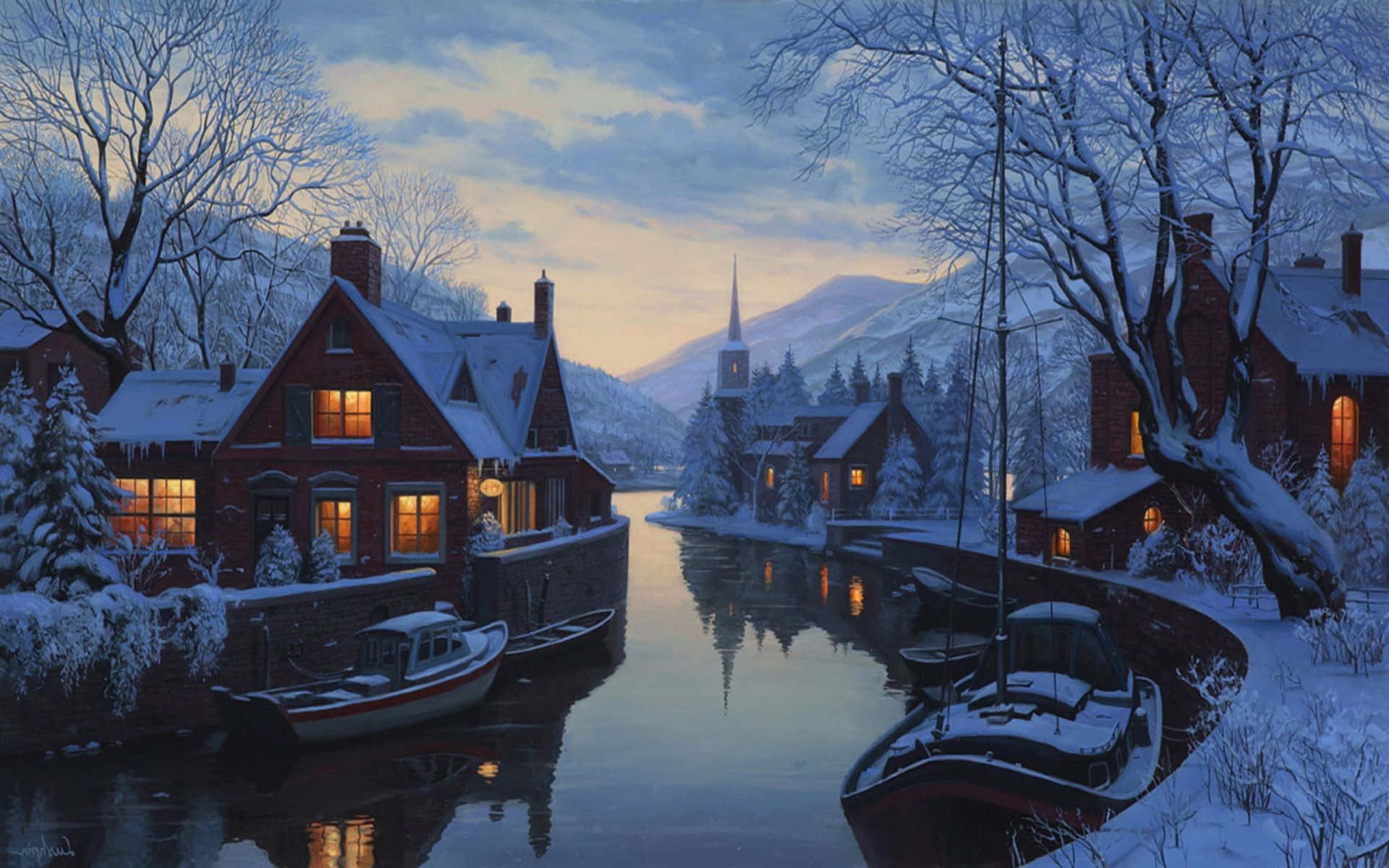 "Catch the Last Rays of Winter in This Quaint Winter Scene" Wallpaper