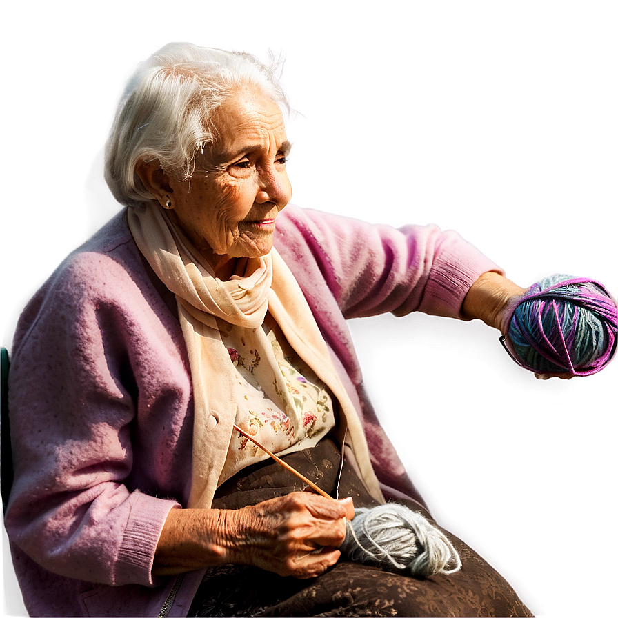 Old Woman Knitting Png 06202024 PNG