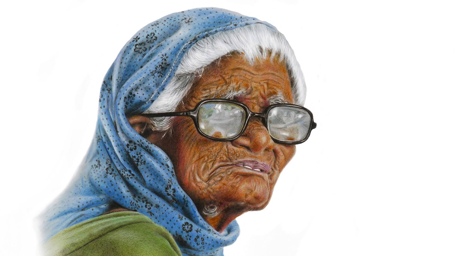 Old Woman On White Backdrop Wallpaper
