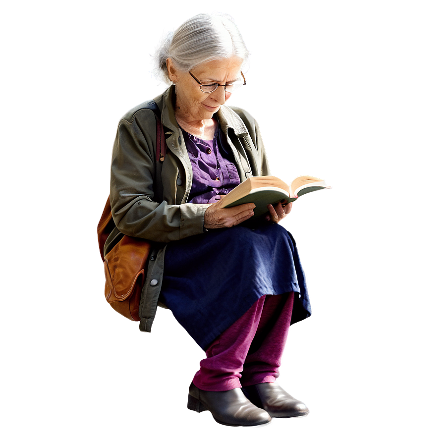 Old Woman Reading Book Png 06202024 PNG