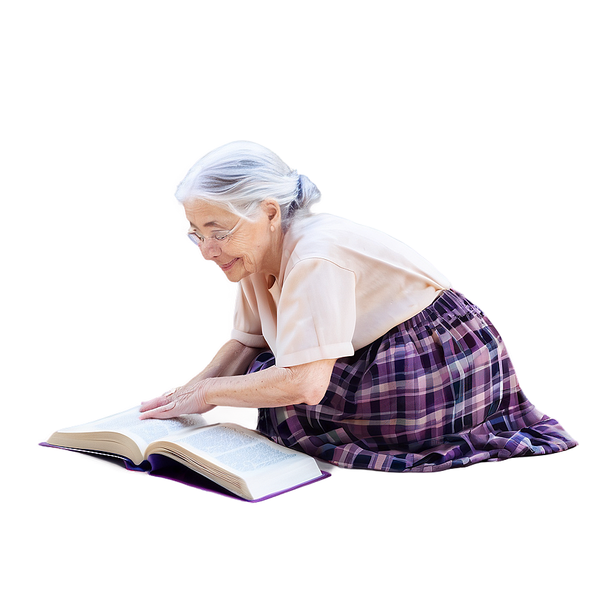 Old Woman Reading Book Png Ijv PNG