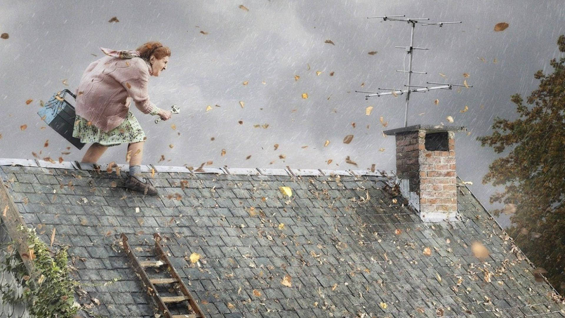 Old Woman Walking On The Roof Wallpaper