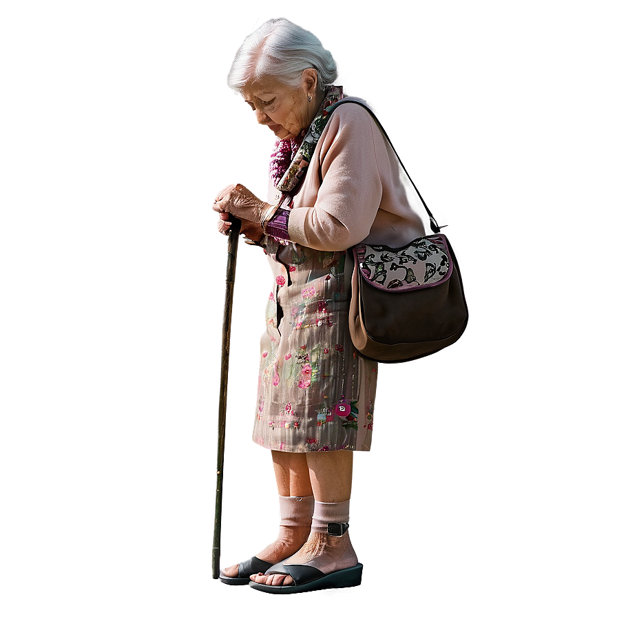 Old Woman With Walking Stick Png 31 PNG