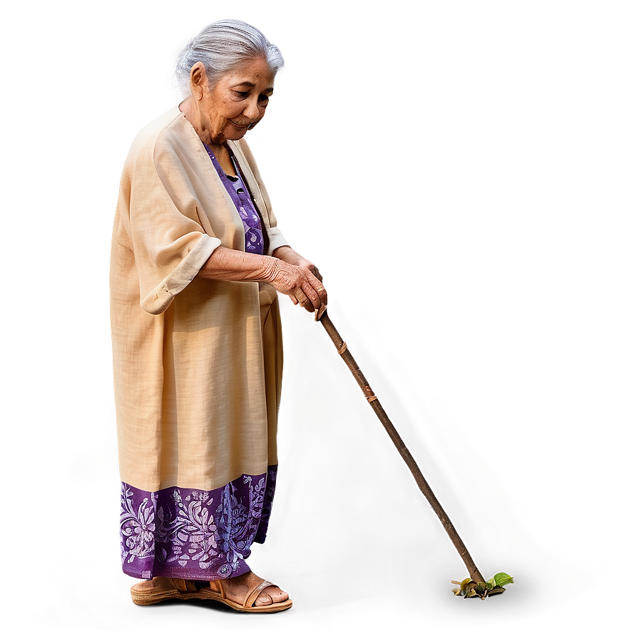 Old Woman With Walking Stick Png 68 PNG